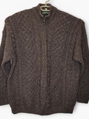 Orvis Wool Fisherman Cableknit 1/4 Zip Sweater XXL Brown Chunky